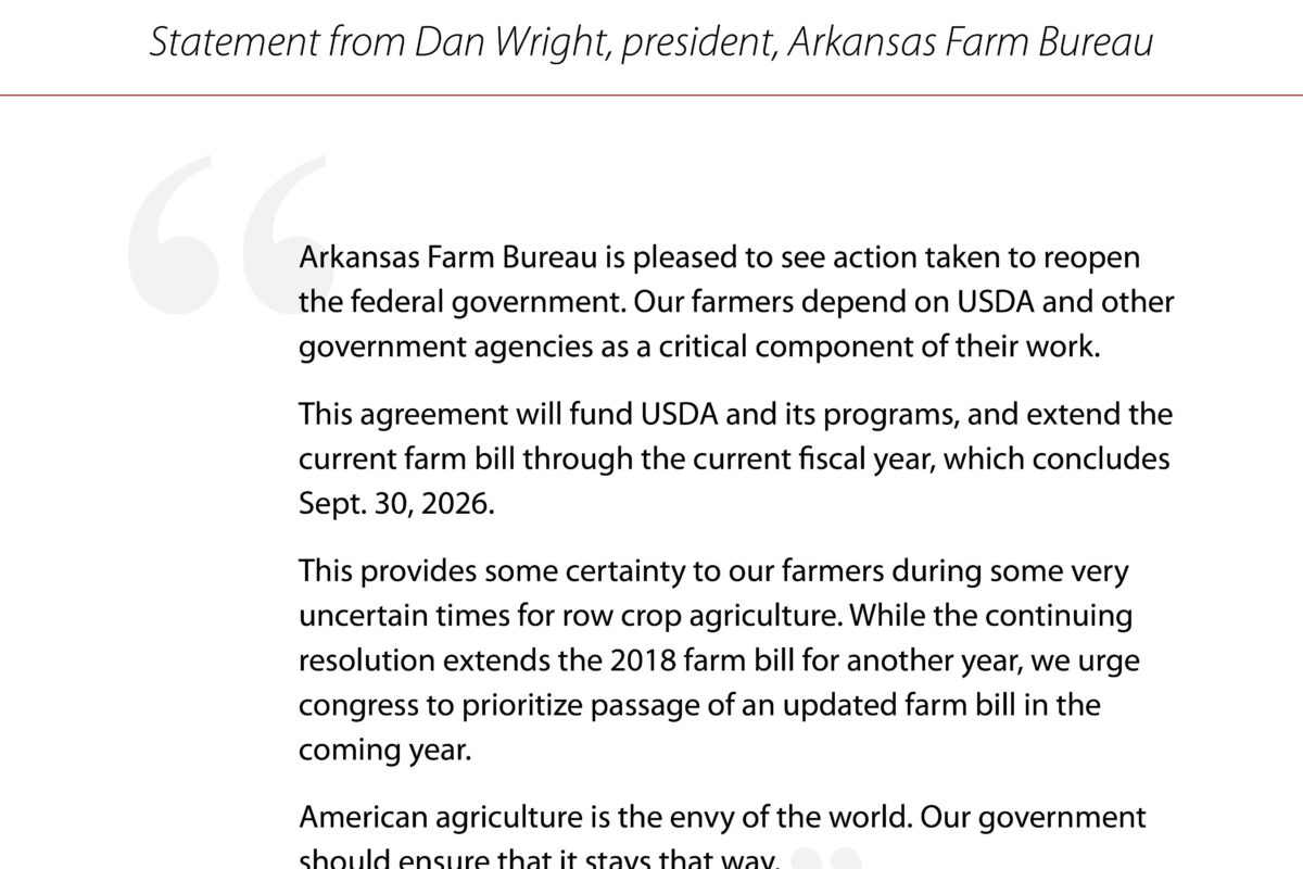 Statement from Dan Wright, president, Arkansas Farm Bureau